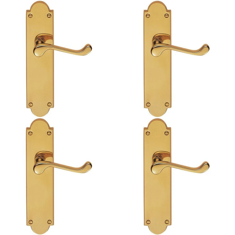 Image of Loops 4x PAIR Victorian Scroll Handle on Latch Backplate 205 x 49mm Polished Brass Metallics