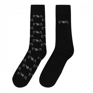 Image of Emporio Armani 2 Pack Printed Socks Black
