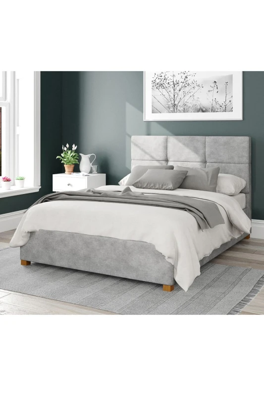 Image of Aspire Aspire Caine Upholstered Ottoman Storage Bed, Kimiyo Linen Fabric in Silver Size: Single Silver Single Unisex 5057632187802