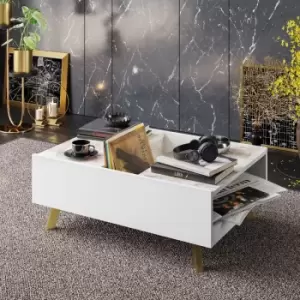 Image of Decorotika Frida Modern Coffee Table With Ample Storage, Accent Table With Metal Legs - White Marble Pattern And Gold