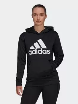 Image of adidas Aeroready Big Logo Hoodie, Black/White, Size L, Women