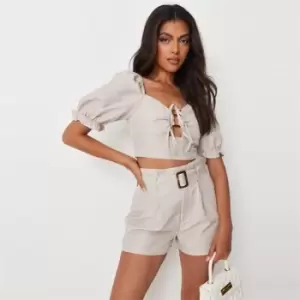 Image of Missguided Belted Aline Shorts Coord Linen - Neutral