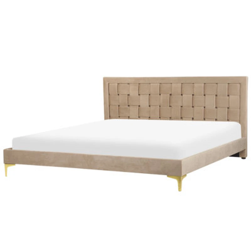 Image of Beliani Bed Velvet Limoux 180 X 200 Cm (Eu Super King) Taupe