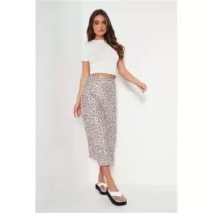 Image of I Saw It First White Floral Satin Maxi Skirt - Blue