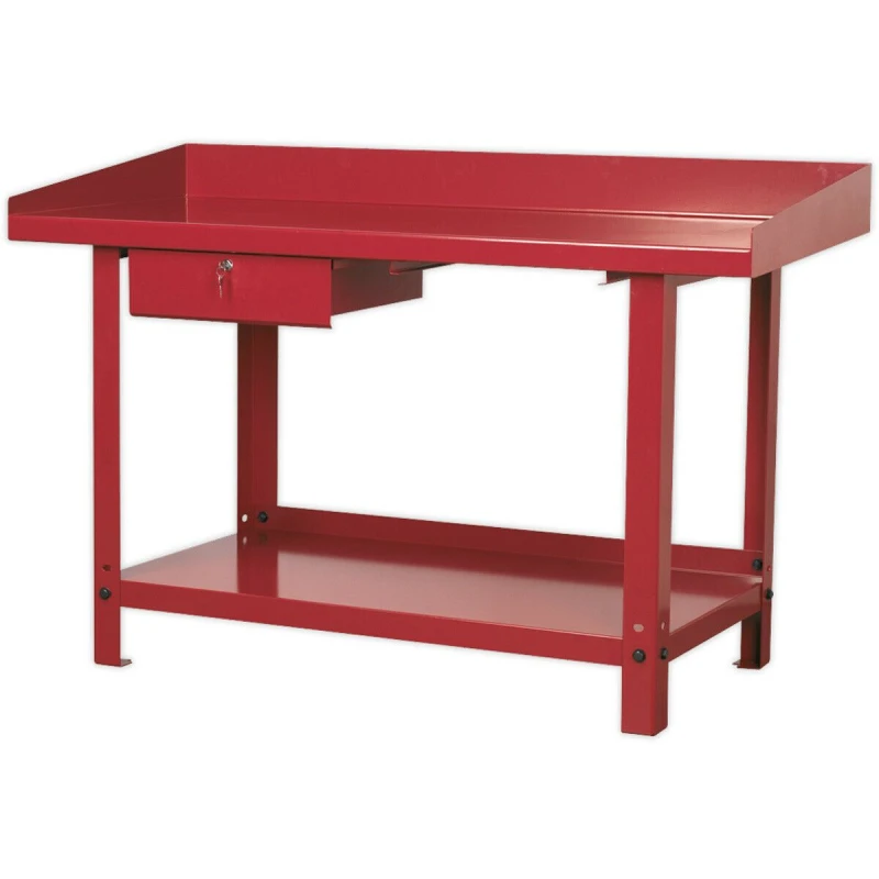 Image of Loops 1.5m x 0.65m Steel Workbench & Lockable Draw - Shelf Storage - Work Station Metallics