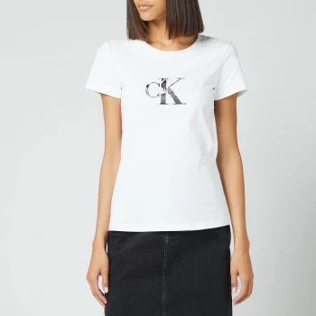 Image of Calvin Klein Jeans Womens Seasonal Filled Monogram T-Shirt - Bright White/Reptile - M