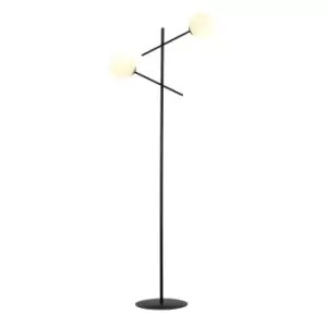 Image of Emibig Linear Black Multi Arm Floor Lamp with White Glass Shades, 2x E14