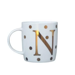 Image of China Barrel Mug Initial N Dot Gold 13Oz