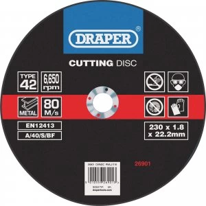 Image of Draper Depressed Centre Metal Cutting Disc 230mm 1.8mm 22mm