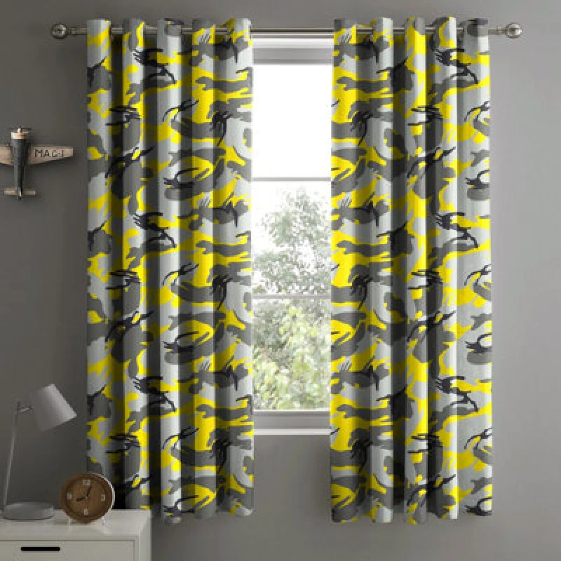 Image of Velosso Camouflage Eyelet Curtains in Yellow Size: 168cm width x 183cm drop Yellow Unisex 168cm width x 183cm drop