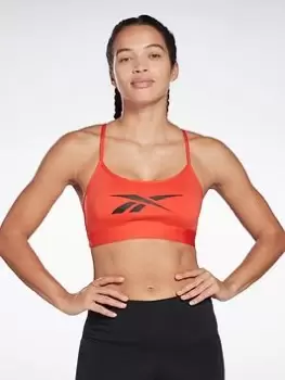 Image of Reebok Lux Skinny Strap Medium-Support Sports Bra, Black, Size L, Women