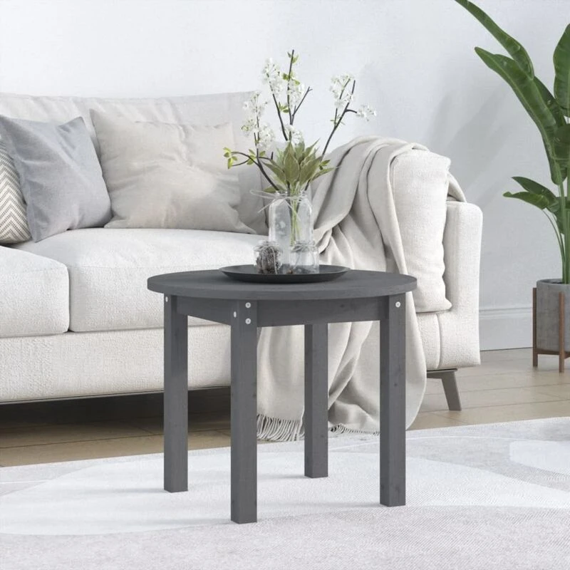 Image of Vidaxl Coffee Table Grey Ø 55X45cm Solid Wood Pine, Grey 822329
