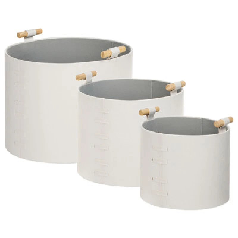 Image of Beliani Set Of 3 Baskets Aram Faux Leather Off-White