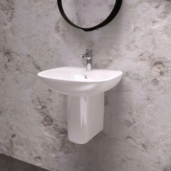 Image of Tesi 1 tap hole semi pedestal bathroom basin 600mm - White - Ideal Standard