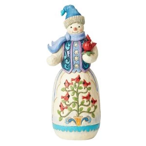 Image of Snowman with Cardinals Figurine