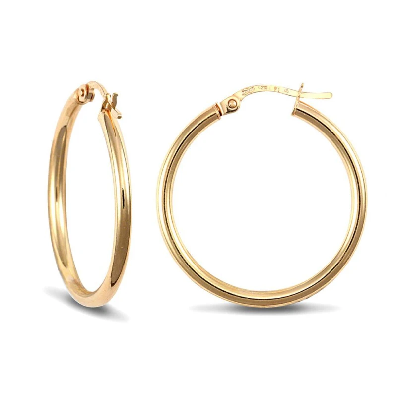 Image of Jewelco London 9ct Gold Polished 2mm Hoop Earrings 25mm - JER719C Gold female