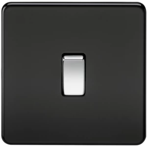 Image of KnightsBridge 10A 1G 2 Way 230V Screwless Matt Black Electric Wall Plate Switch