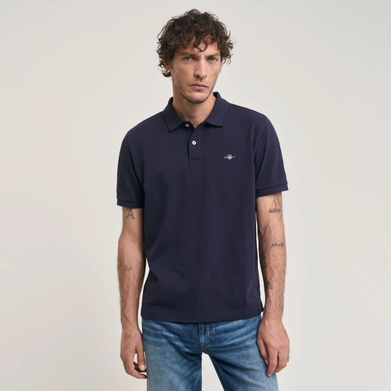 Image of Gant Embroidered Archive Shield Polo Shirt - Blue Blue S