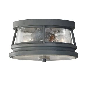 Image of 2 Light Outdoor Flush Ceiling Light Storm Cloud IP44, E27