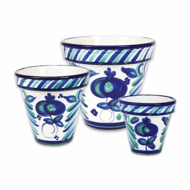 Image of Verano Spanish Ceramics Granada Hand Painted White Set of 3 Outdoor Garden Classic Pots (D) 16-29cm White