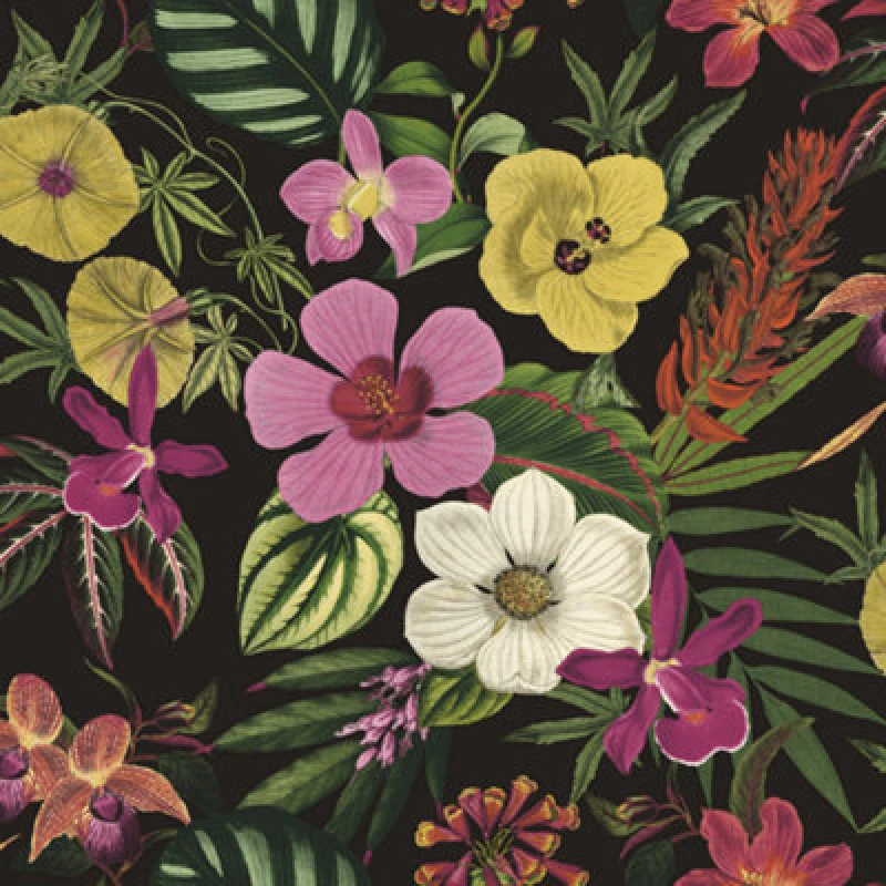Image of RASCH Rasch Floral Leaf Black Wallpaper Naturistic Botanical Flowers Feature Wall WL-284262