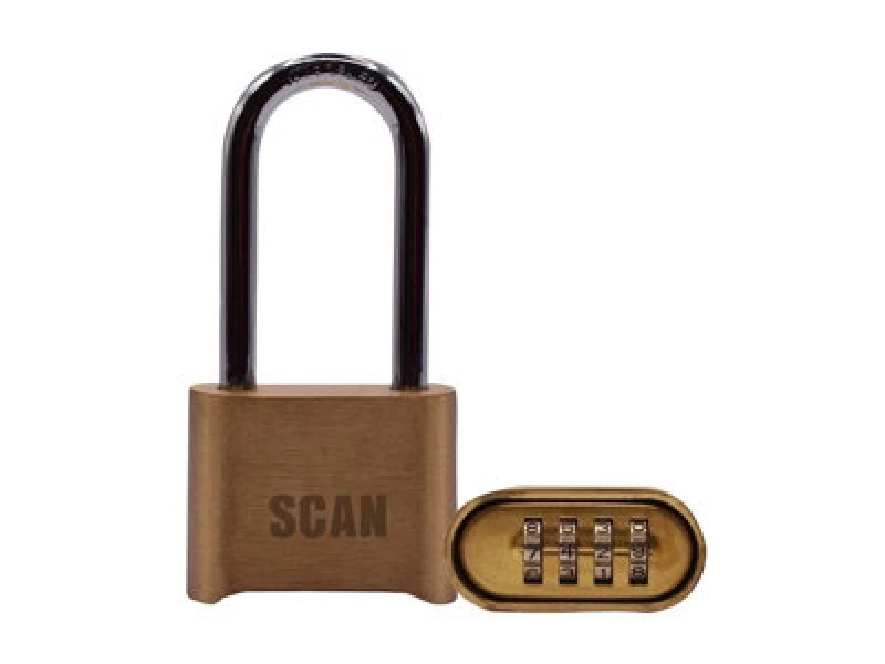 Image of Scan Za116-1L Brass Combination Padlock 50mm Long Shackle Scaplbcomls