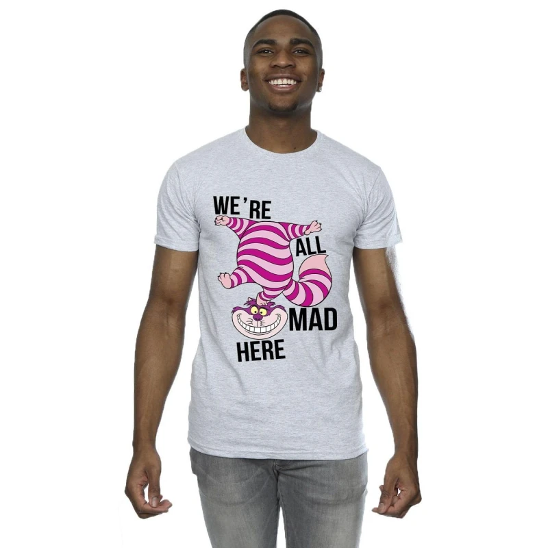 Image of Disney Men Alice In Wonderland All Mad Here T-Shirt in Grey Size: Small Grey S Male 5063283641396