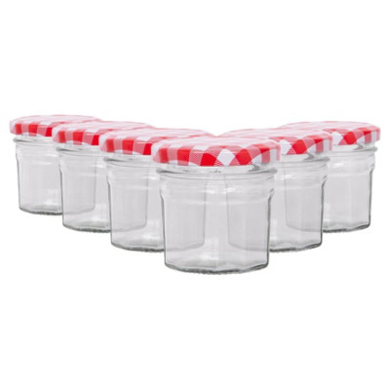 Image of Argon Tableware Glass Jam Jars With Red Gingham Lids - 90ml - Pack Of 6