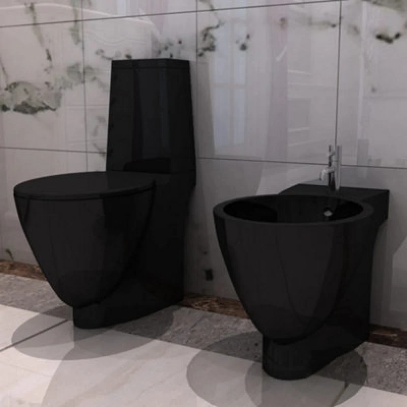 Image of Vidaxl Black Ceramic Toilet & Bidet Set