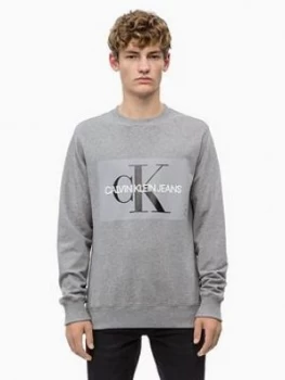 Image of Calvin Klein Jeans Monogram Logo Sweatshirt - Grey Heather, Size XL, Men