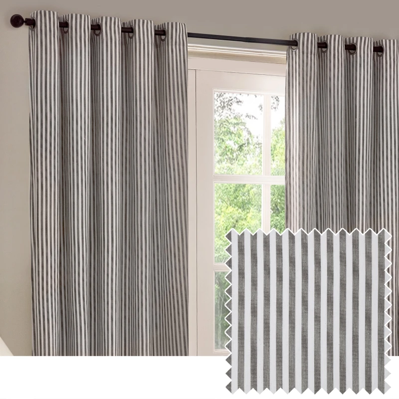 Image of Yard Hebden Striped 100% Cotton Lined Eyelet Curtains Grey 117cm width 183cm drop, Grey 5025532848789