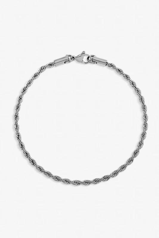 Image of Inicio Mens Steel Waterproof Twist Rope Bracelet - Gift Pouch in Silver Silver Male One Size