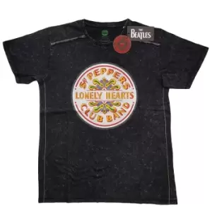 Image of The Beatles - Sgt Pepper Drum Unisex XX-Large Snow Wash T-Shirt - Black
