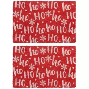 Image of Christmas Coir Door Mats - 60 x 40cm - Ho Ho Ho Red - Pack of 2 - Nicola Spring