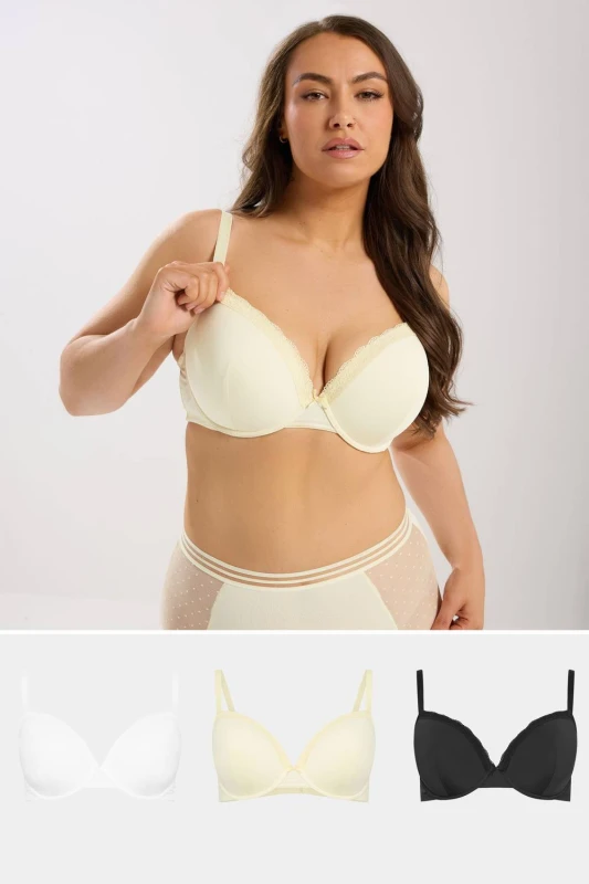 Image of Yours Womens 3 Pack Moulded Underwired T-Shirt Bras Size: 46C Multicolor Female 46C