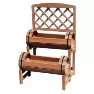 Image of King Fisher - Stained Wooden Two Tiered Designed Barrel Decorative Garden Planter