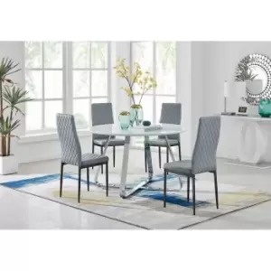 Image of Furniture Box Santorini White Round Dining Table and 4 Grey Milan Black Leg Chairs