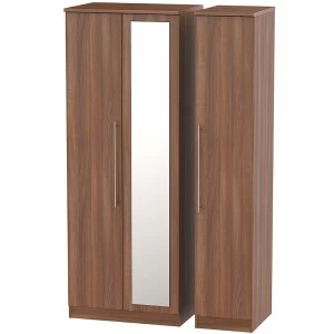 Image of Robert Dyas Edina Ready Assembled Tall 3-Door Mirrored Wardrobe - Walnut