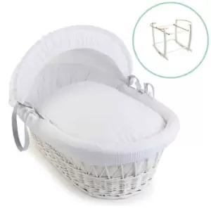 Image of Clair de Lune Waffle White Wicker Moses Basket in White & White Deluxe Rocking Stand - White