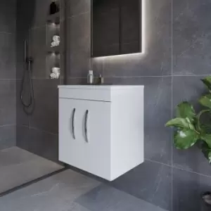 Image of Nuie - Athena Wall Hung 2-Door Vanity Unit and Worktop 500mm Wide - Gloss White