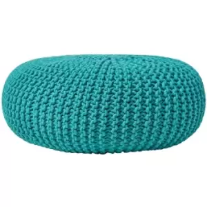 Image of Teal Green Large Round Cotton Knitted Pouffe Footstool - Teal Green - Homescapes
