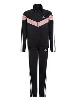 Image of adidas Older Girls 3 Stripe Colourblock Tracksuit - Black/Pink, Size 9-10 Years, Women