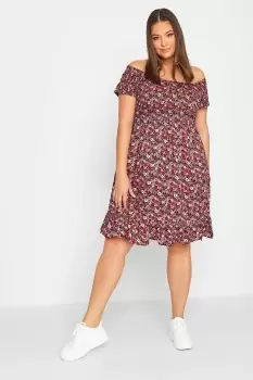 Image of Shirred Bardot Mini Dress