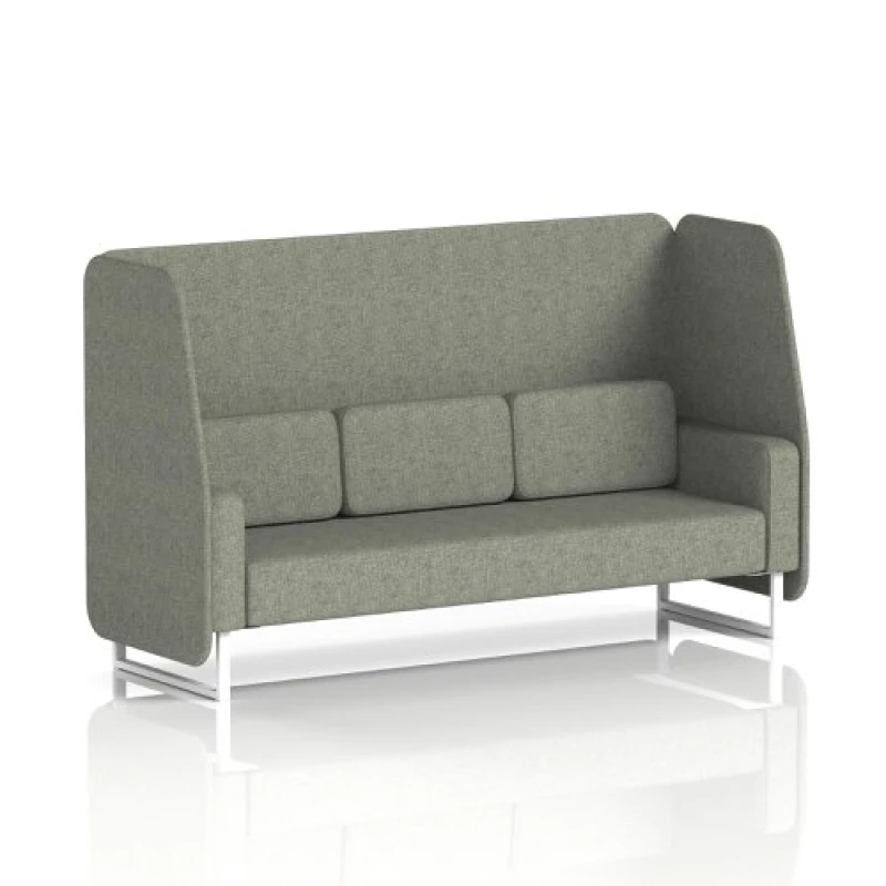 Image of Brixworth 3 Seater Open Office Booth with White Legs in Rivet Fabric - Vitreous Panels and Sofa