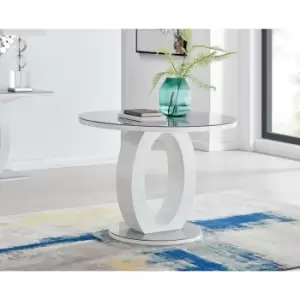 Image of Furniturebox Giovani Round 2 4 Seat 100cm White High Gloss Dining Table with Grey Glass Top and Unique Modern Halo Structural Plinth Base