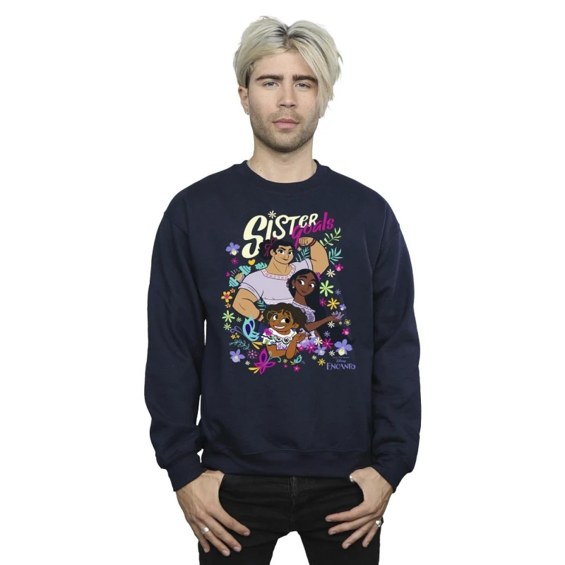 Image of Disney Men Encanto Sister Goals Sweatshirt in Navy Size: Small Navy S Male 5063153608399