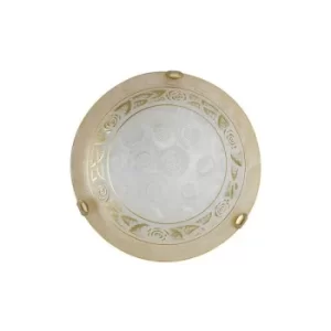 Image of Fan Europe ROSY 2 Light Patterned Glass Flush Ceiling Light Amber 40cm