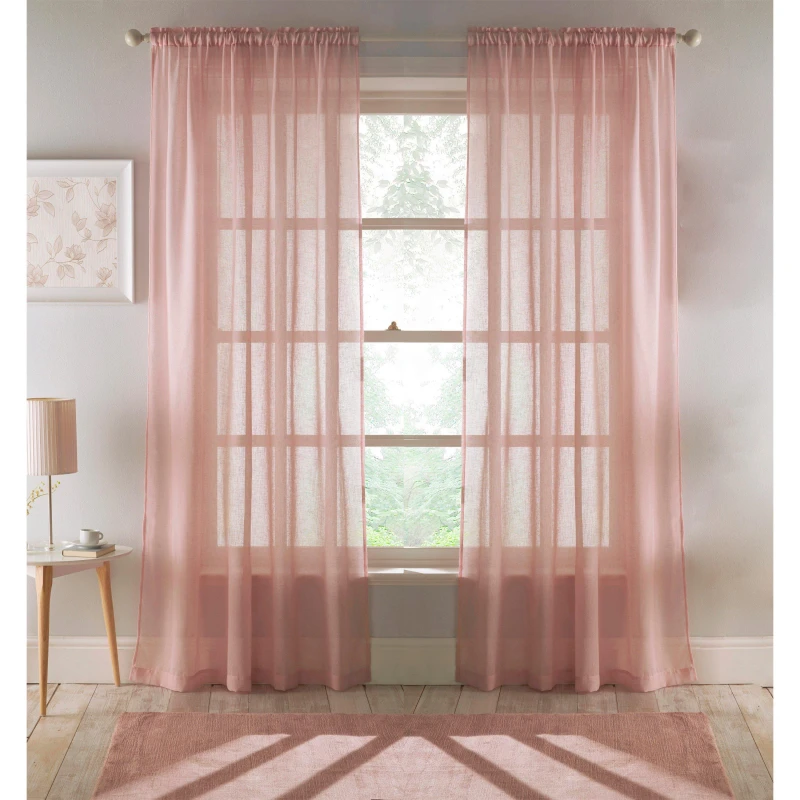 Image of Tyrone Textiles Recycled Eco Friendly Linen Look Plan Voile Panel Pair with Rod Pocket- Ready To Hang Pink