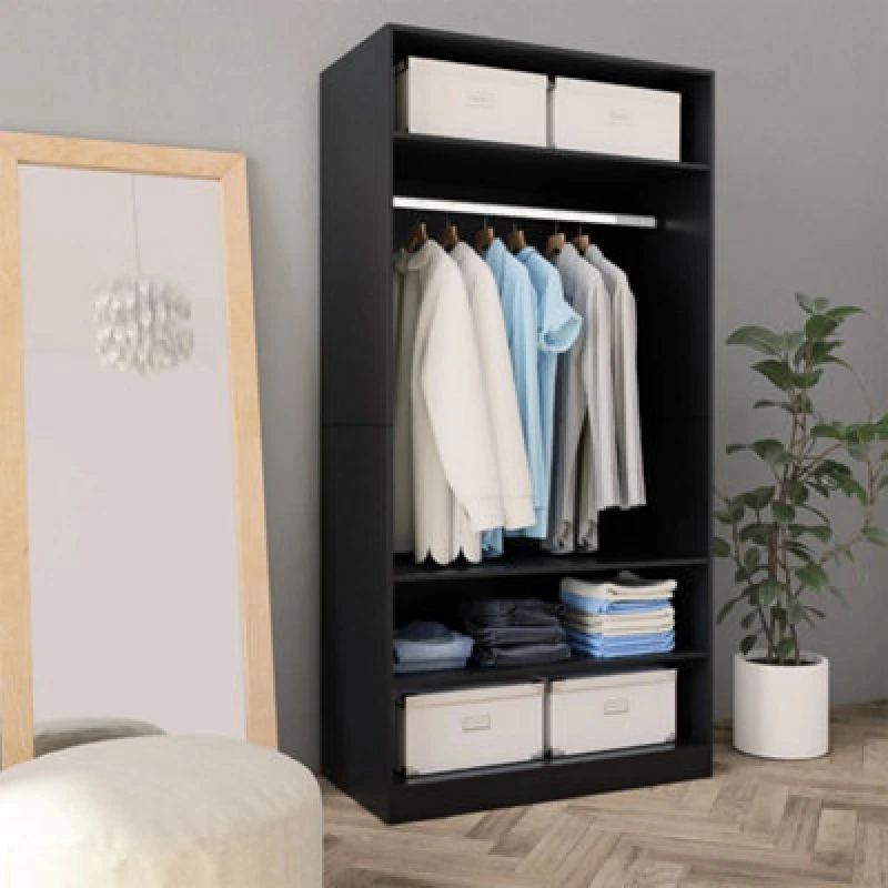 Image of Vidaxl Wardrobe Black 100X50X200 Cm Engineered Wood