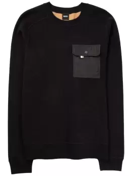 Image of BOSS Chest Pocket Round Neck Sweater Black